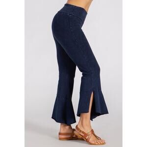 Chatoyant Mineral Wash Crop Pants With Asymmetrical Hem Electric Blue Small